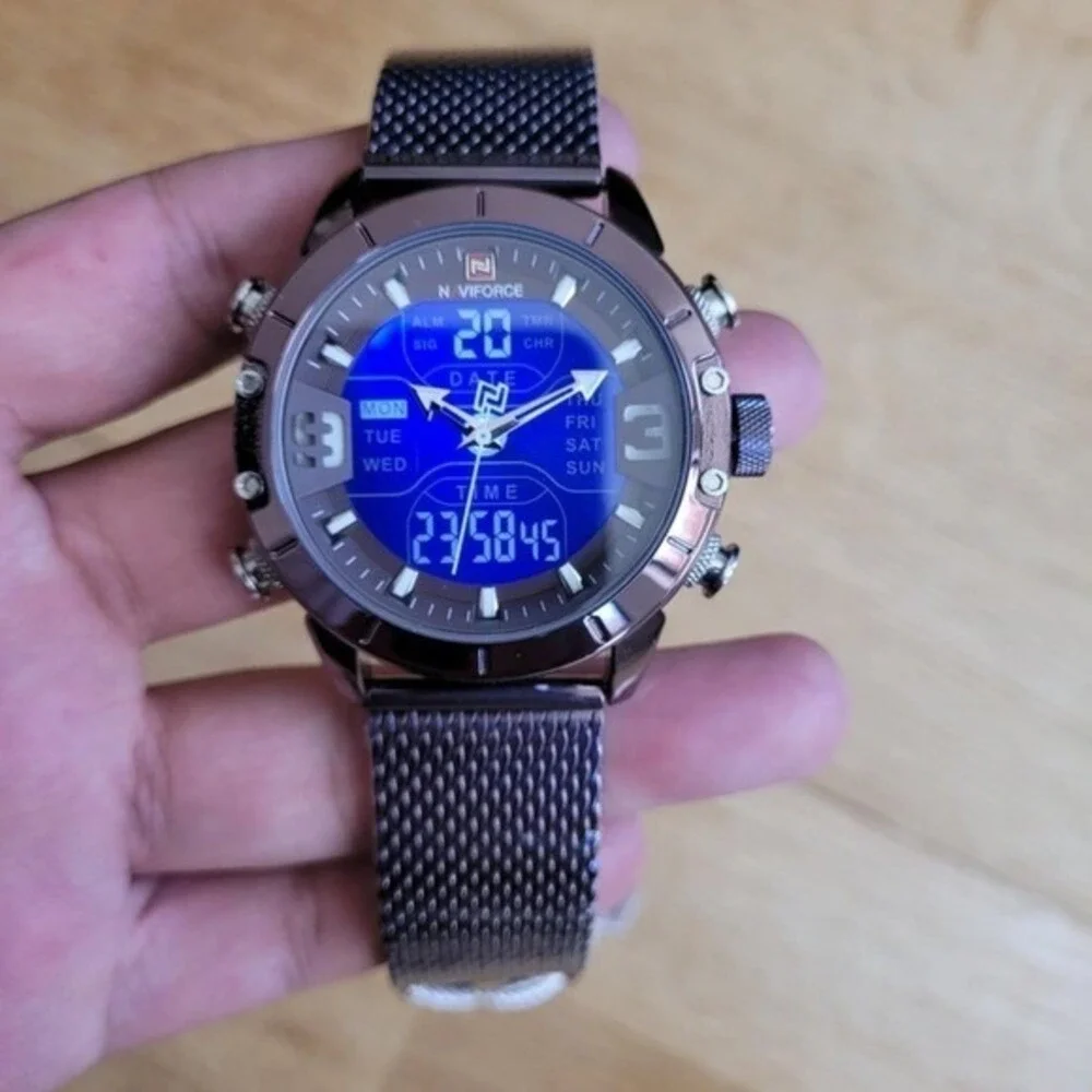 Naviforce Dual Display Chronograph Watch in Stainless Steel For Men‎